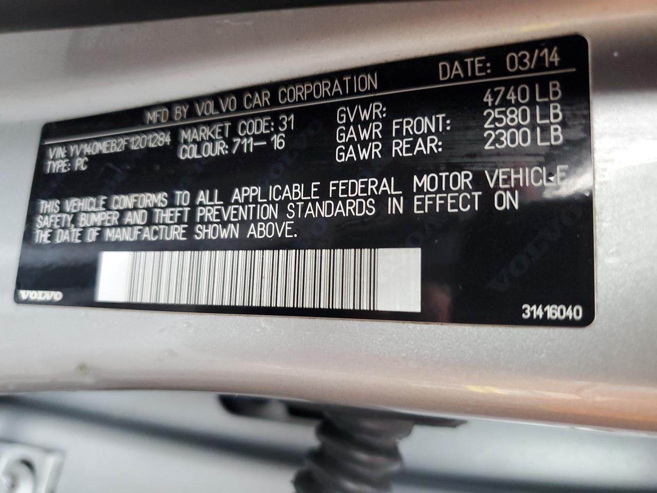 2015 Volvo V60 Premier VIN: YV140MEB2F1201284 Lot: 71125205