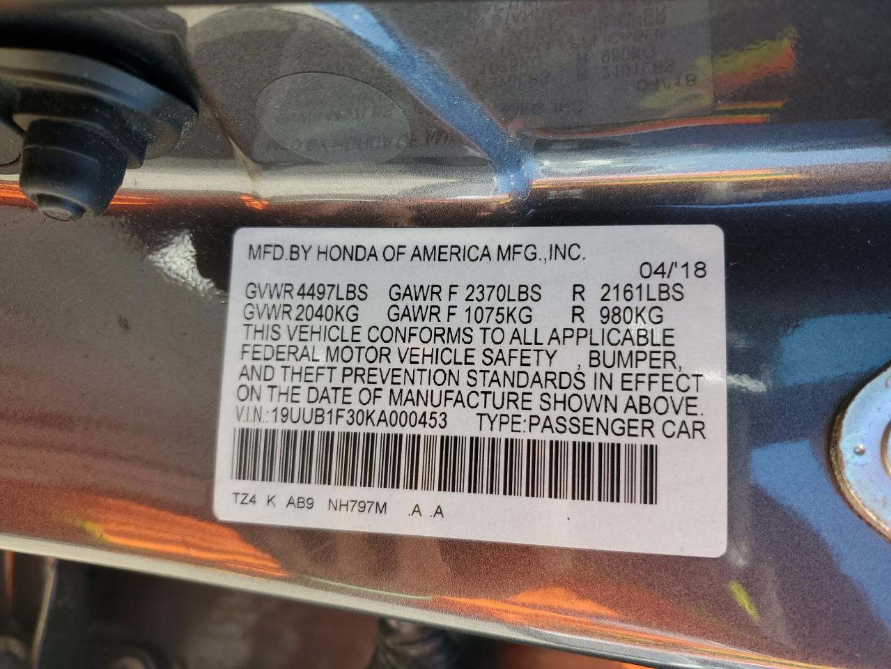 2019 Acura Tlx VIN: 19UUB1F30KA000453 Lot: 70815815