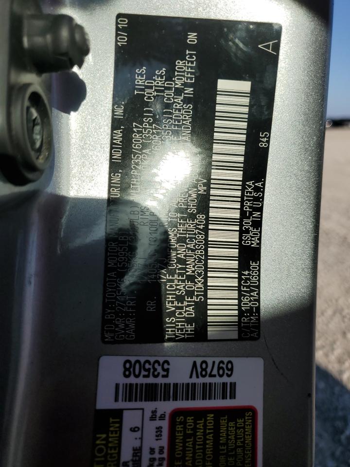 2011 Toyota Sienna Le VIN: 5TDKK3DC2BS087408 Lot: 81938195