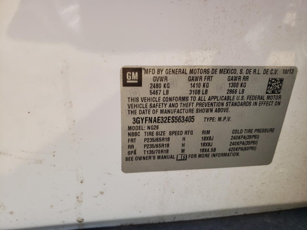 2014 Cadillac Srx VIN: 3GYFNAE32ES563405 Lot: 71292115