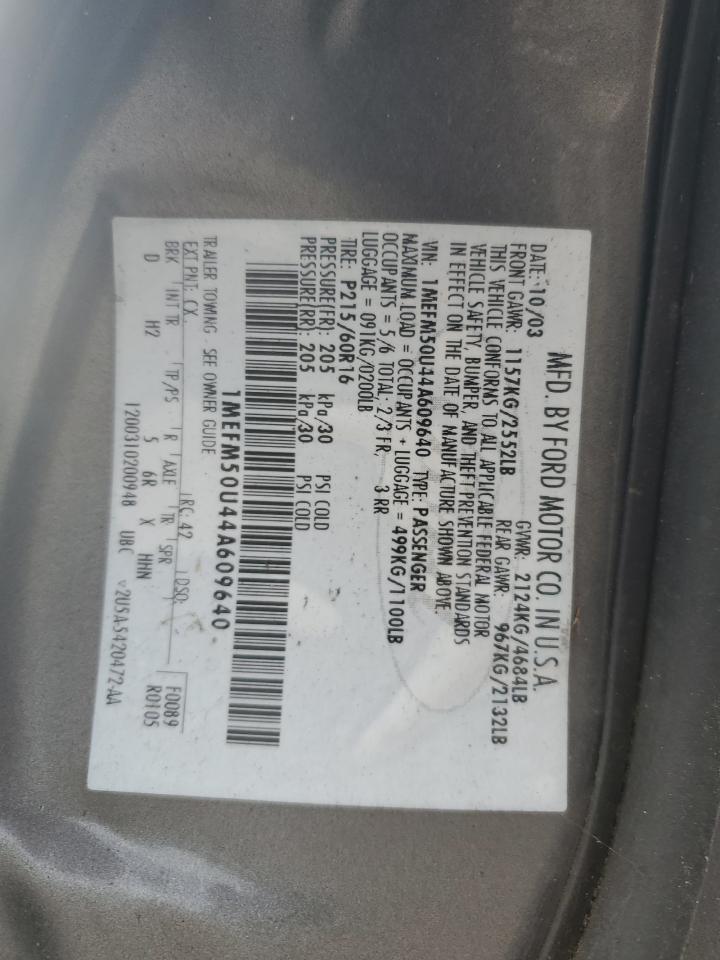 2004 Mercury Sable Gs VIN: 1MEFM50U44A609640 Lot: 84599235