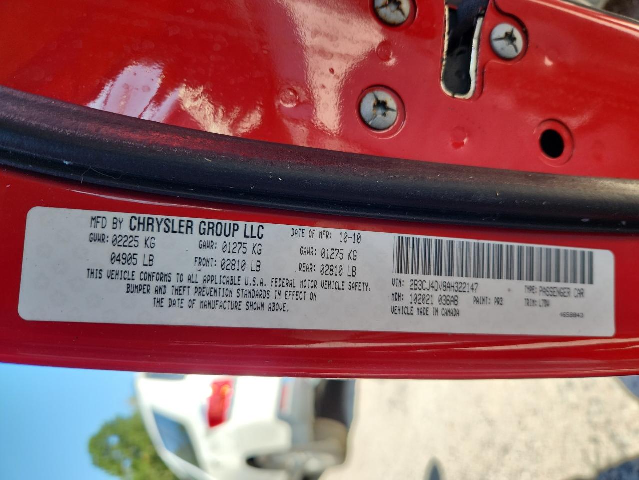 2010 Dodge Challenger Se VIN: 2B3CJ4DV8AH322147 Lot: 71320855