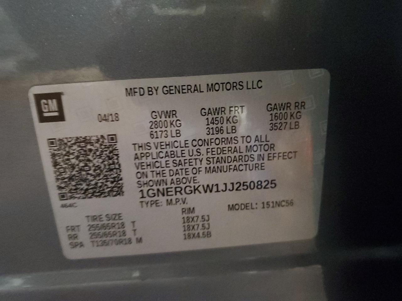 2018 Chevrolet Traverse Lt VIN: 1GNERGKW1JJ250825 Lot: 83835135