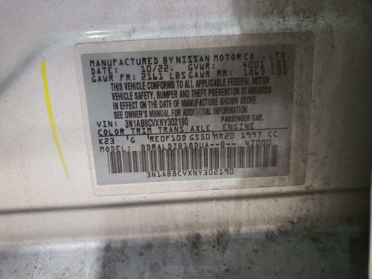 2022 Nissan Sentra Sv VIN: 3N1AB8CVXNY302190 Lot: 82150505