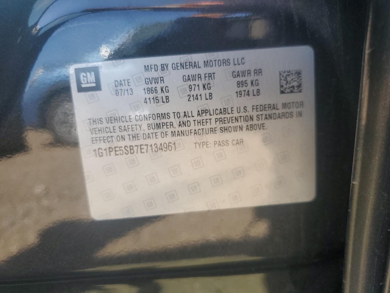 2014 Chevrolet Cruze Lt VIN: 1G1PE5SB7E7134961 Lot: 80958165