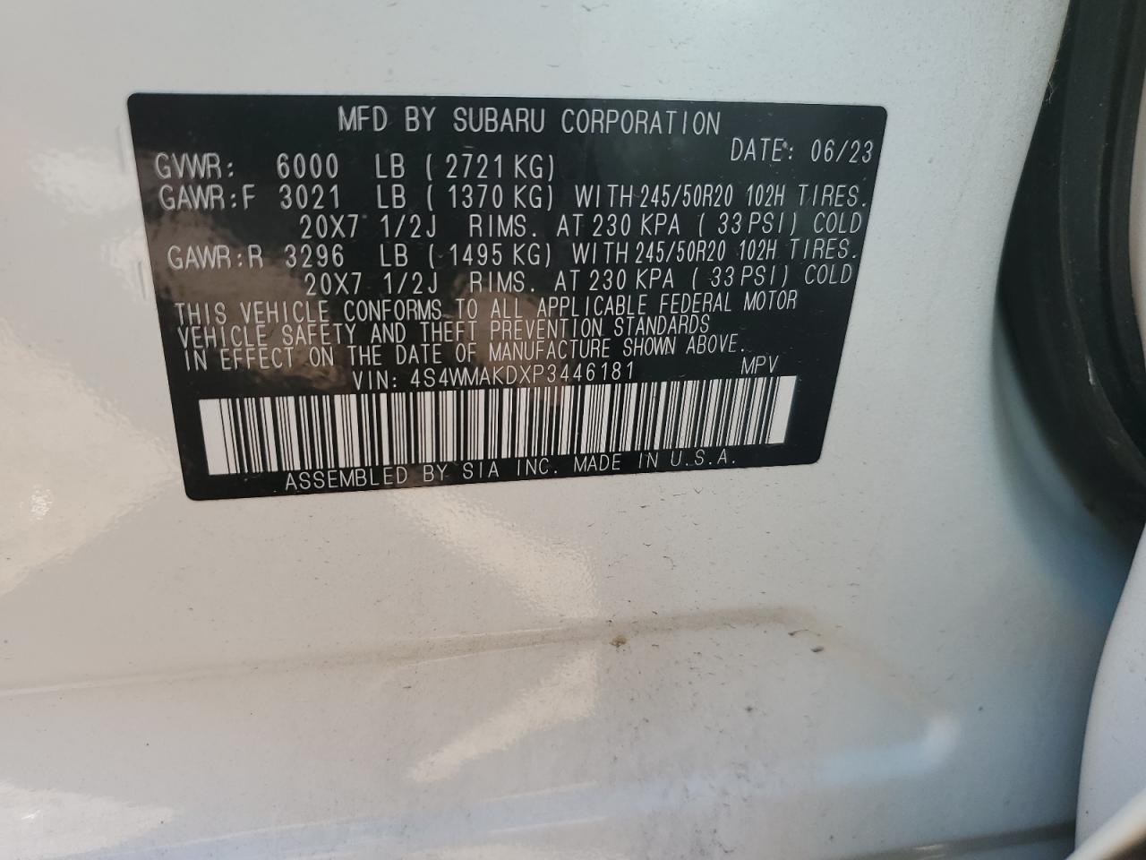 2023 Subaru Ascent Limited VIN: 4S4WMAKDXP3446181 Lot: 81346045