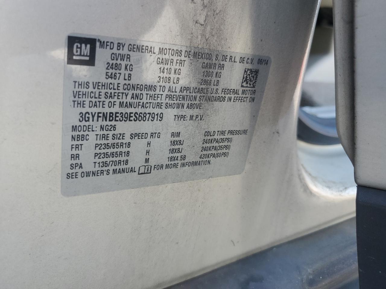 2014 Cadillac Srx Luxury Collection VIN: 3GYFNBE39ES687919 Lot: 70938345