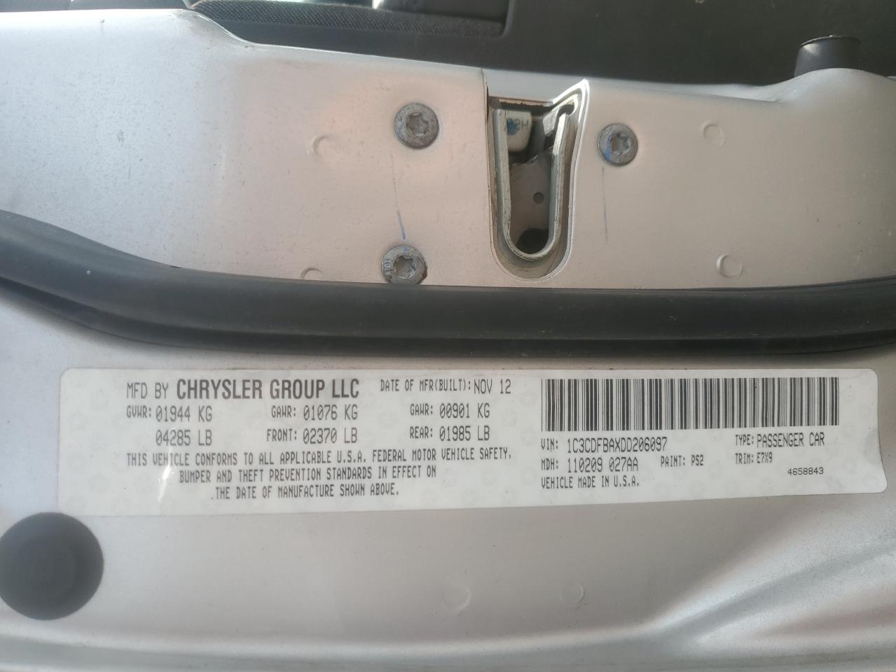 2013 Dodge Dart Sxt VIN: 1C3CDFBAXDD206097 Lot: 71496955
