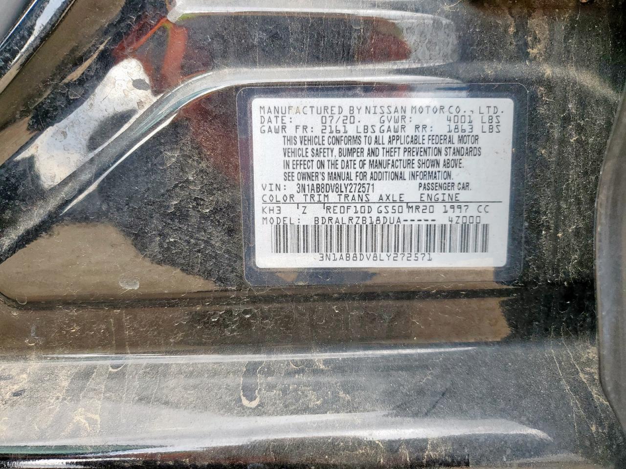 2020 Nissan Sentra Sr VIN: 3N1AB8DV8LY272571 Lot: 81342435