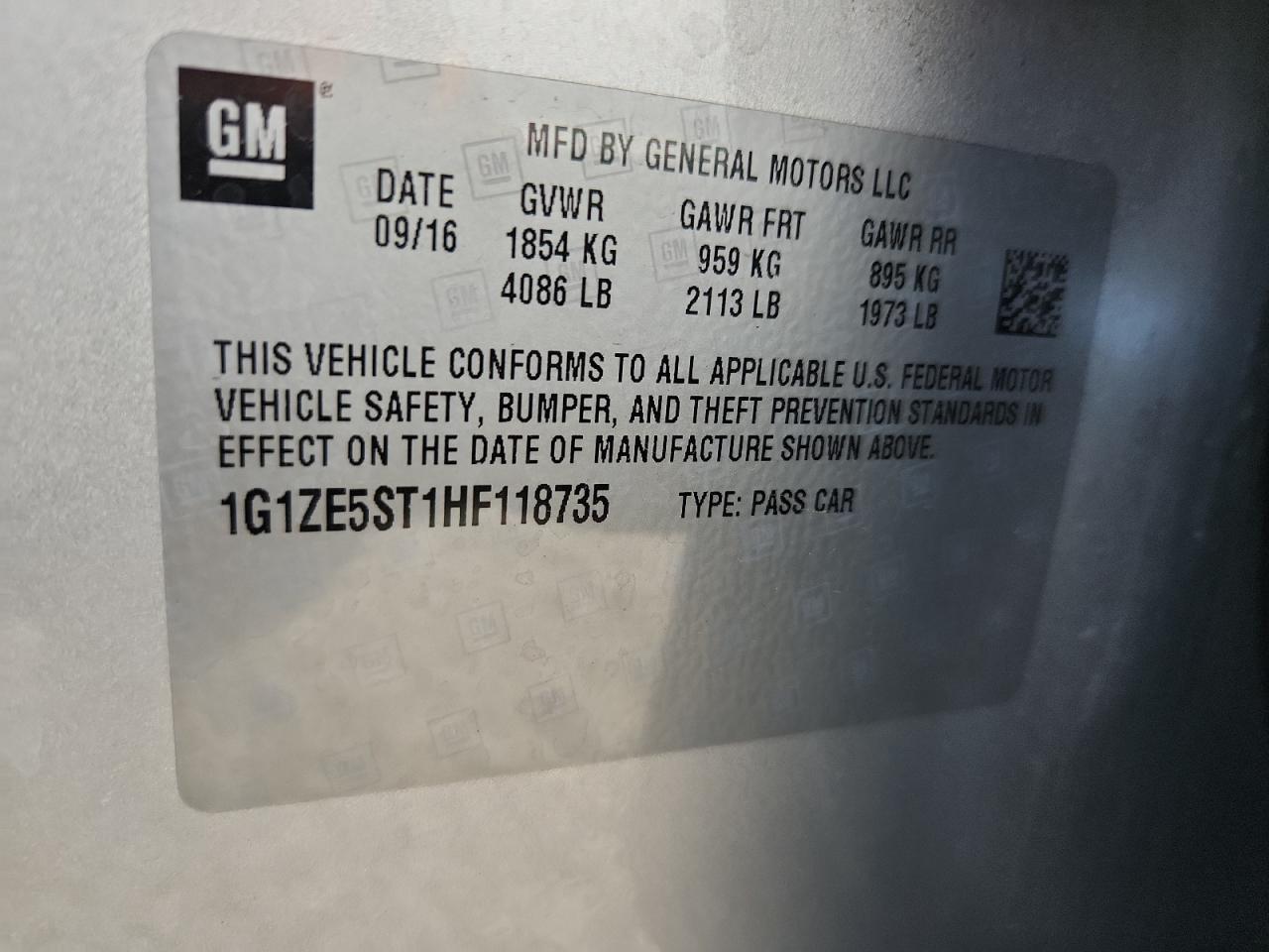 2017 Chevrolet Malibu Lt VIN: 1G1ZE5ST1HF118735 Lot: 81621755