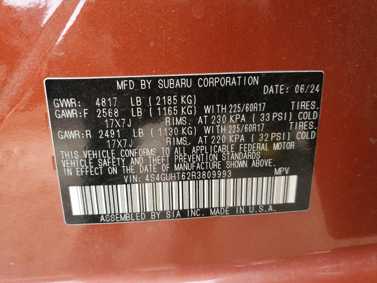 2024 Subaru Crosstrek Wilderness VIN: 4S4GUHT62R3809993 Lot: 84608325