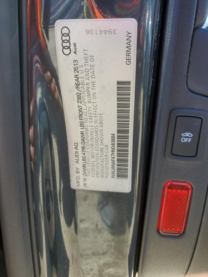 2017 Audi A4 Premium VIN: WAUANAF47HN040884 Lot: 69037505