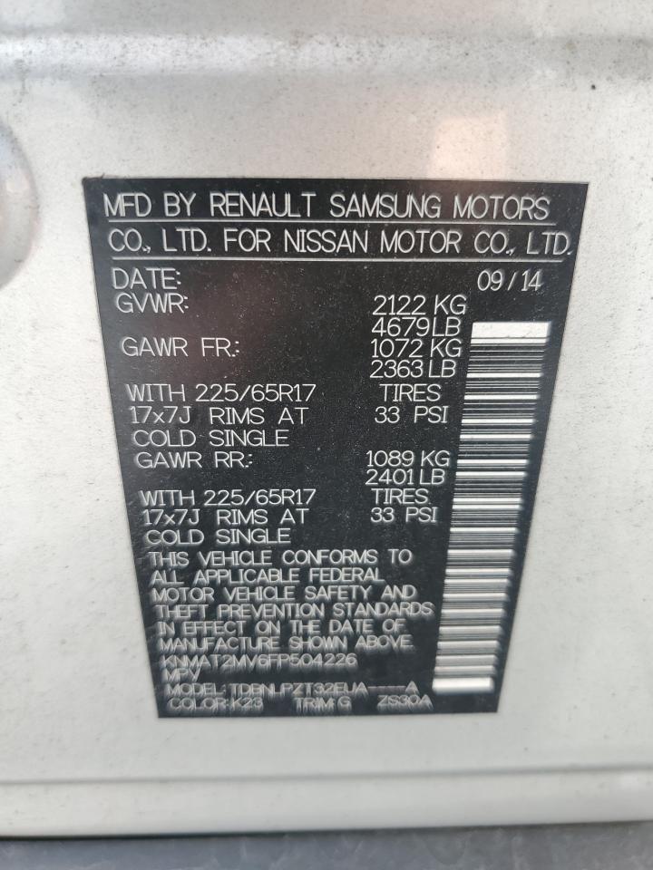 2015 Nissan Rogue S VIN: KNMAT2MV6FP504226 Lot: 71705885