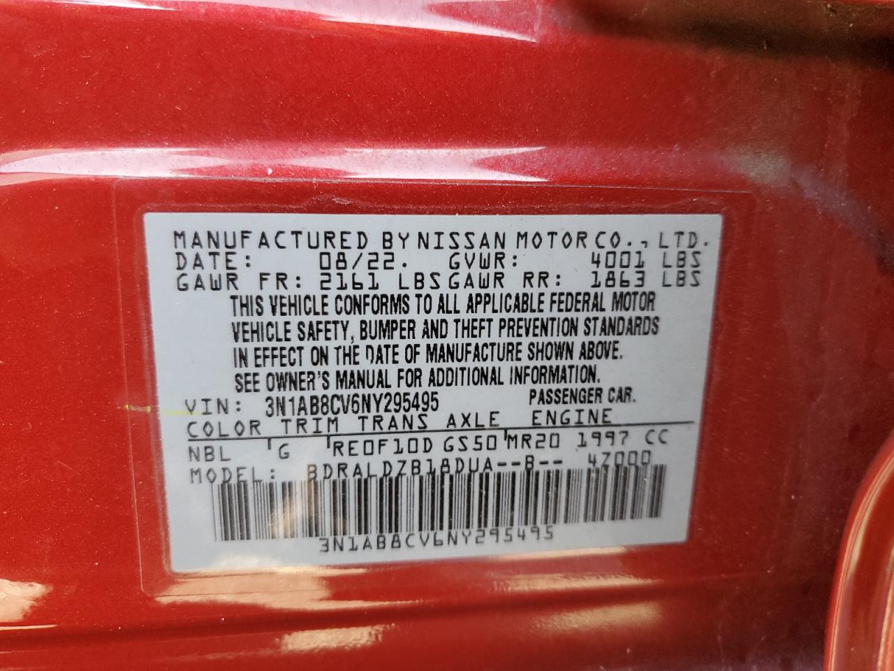 2022 Nissan Sentra Sv VIN: 3N1AB8CV6NY295495 Lot: 81703465