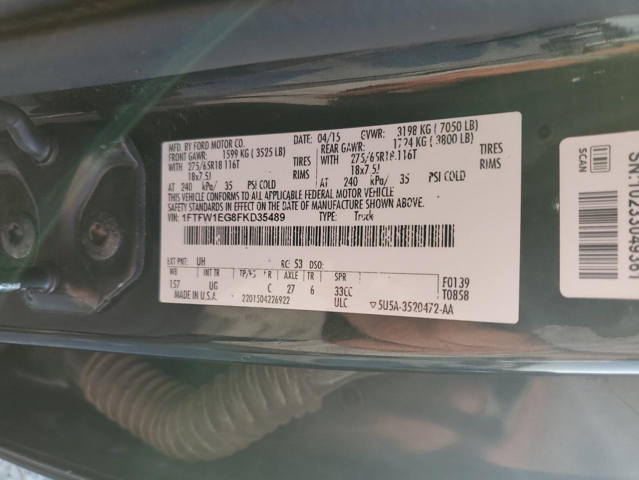 2015 Ford F150 Supercrew VIN: 1FTFW1EG8FKD35489 Lot: 80789565