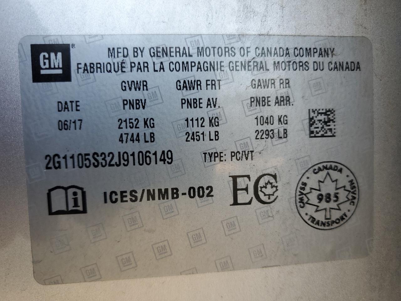 2018 Chevrolet Impala Lt VIN: 2G1105S32J9106149 Lot: 81246815