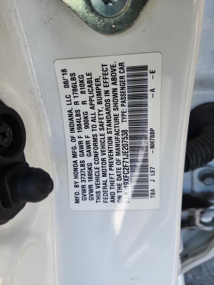 2018 Honda Civic Ex VIN: 19XFC2F71JE207538 Lot: 80924335