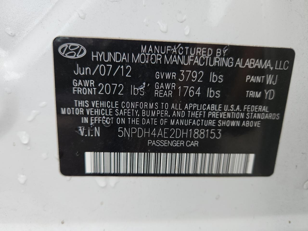 2013 Hyundai Elantra Gls VIN: 5NPDH4AE2DH188153 Lot: 81663205