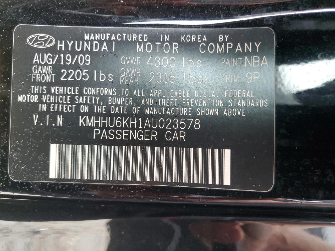 2010 Hyundai Genesis Coupe 3.8L VIN: KMHHU6KH1AU023578 Lot: 80390335