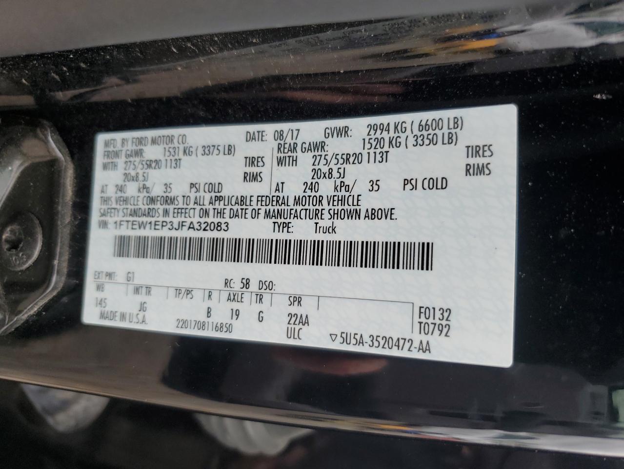 2018 Ford F150 Supercrew VIN: 1FTEW1EP3JFA32083 Lot: 71389215