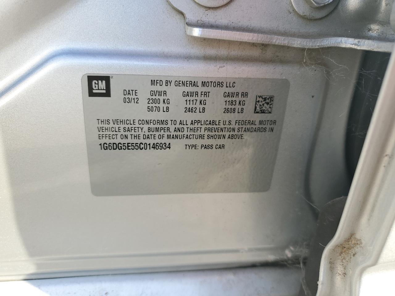 2012 Cadillac Cts Luxury Collection VIN: 1G6DG5E55C0146934 Lot: 80680275