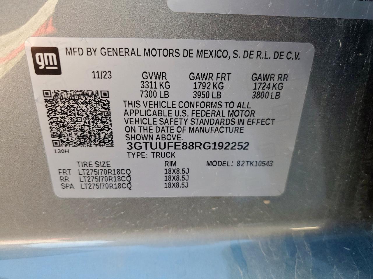 2024 GMC Sierra K1500 At4X VIN: 3GTUUFE88RG192252 Lot: 83857465