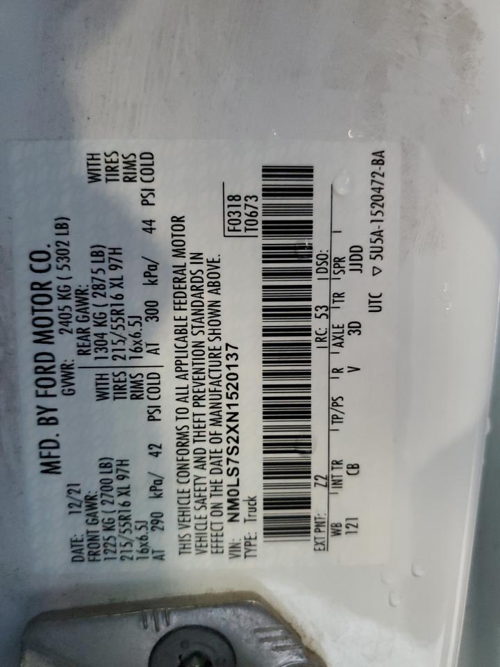 2022 Ford Transit Connect Xl VIN: NM0LS7S2XN1520137 Lot: 81121495