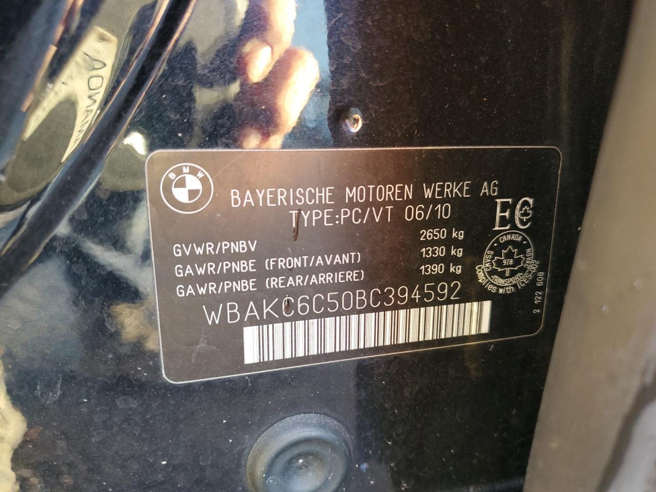 2011 BMW 750 Xi VIN: WBAKC6C50BC394592 Lot: 82107105