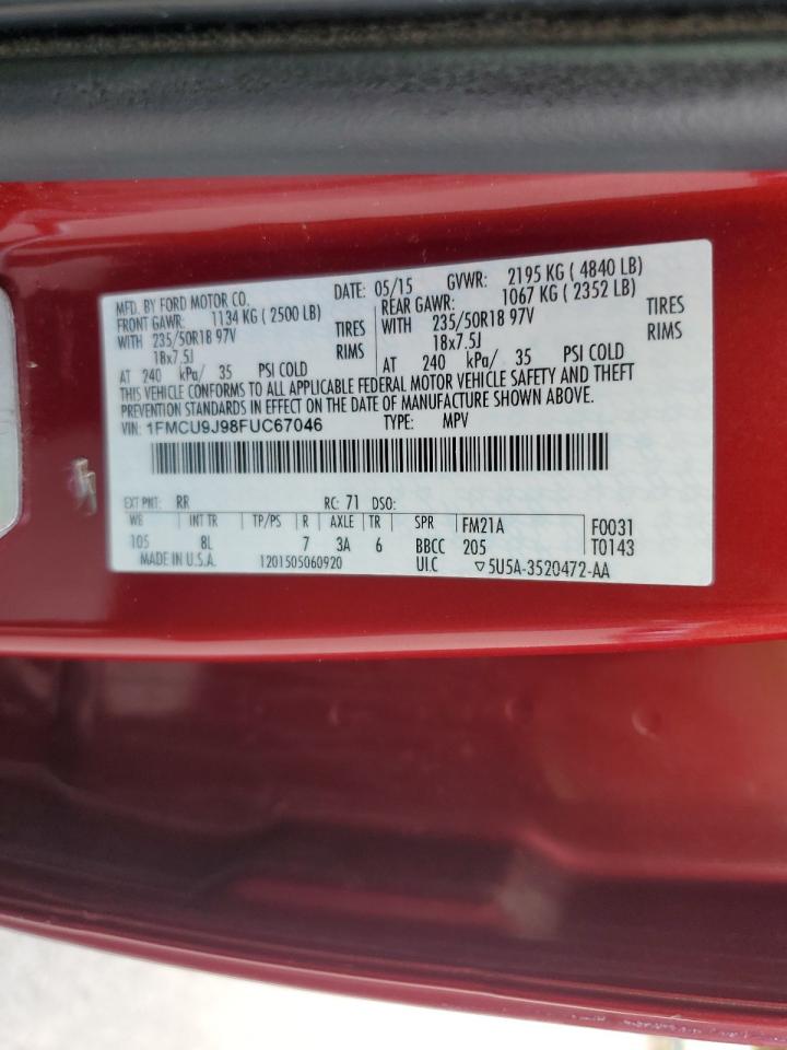 2015 Ford Escape Titanium VIN: 1FMCU9J98FUC67046 Lot: 80860005