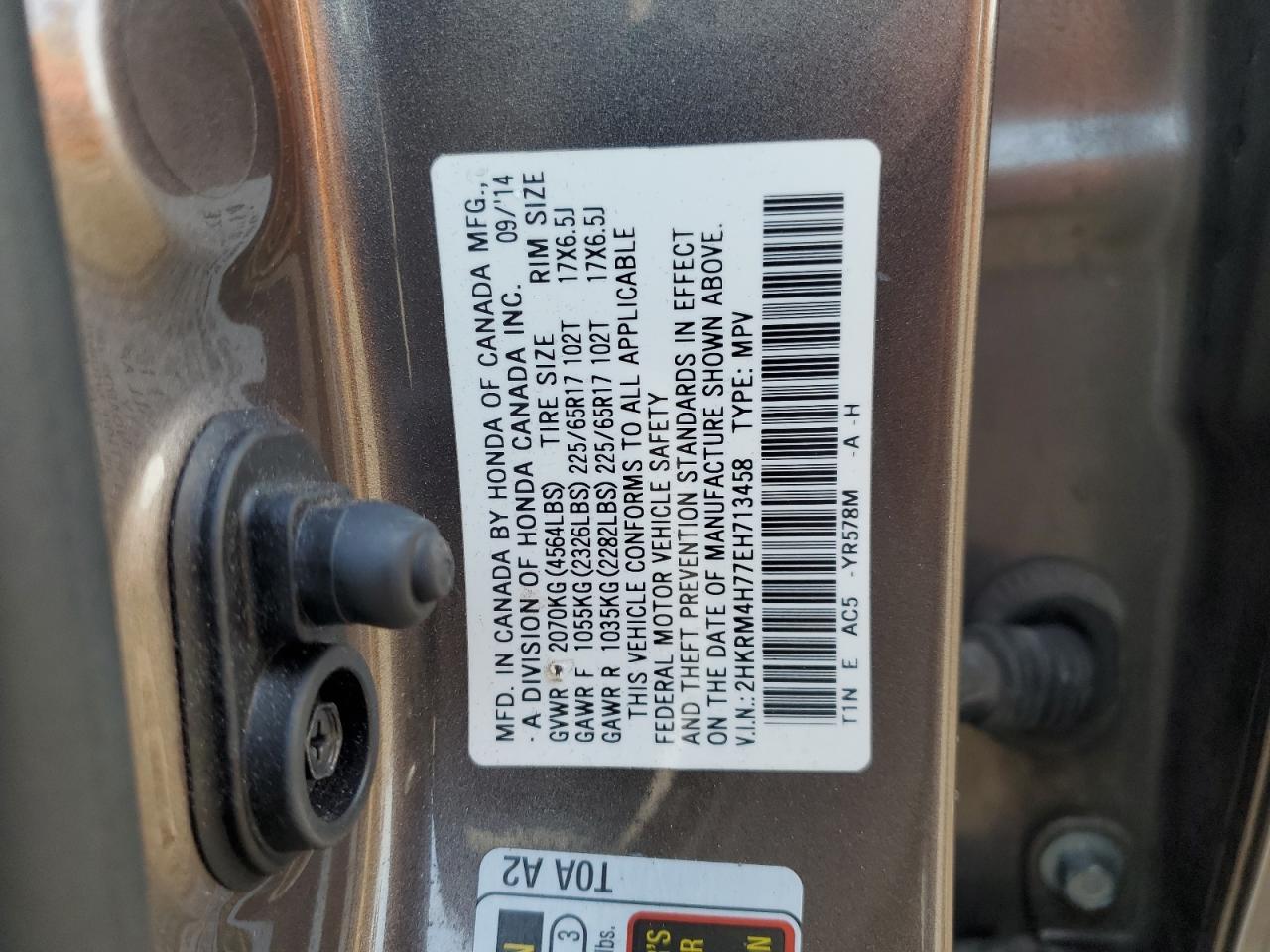 2014 Honda Cr-V Exl VIN: 2HKRM4H77EH713458 Lot: 81387855