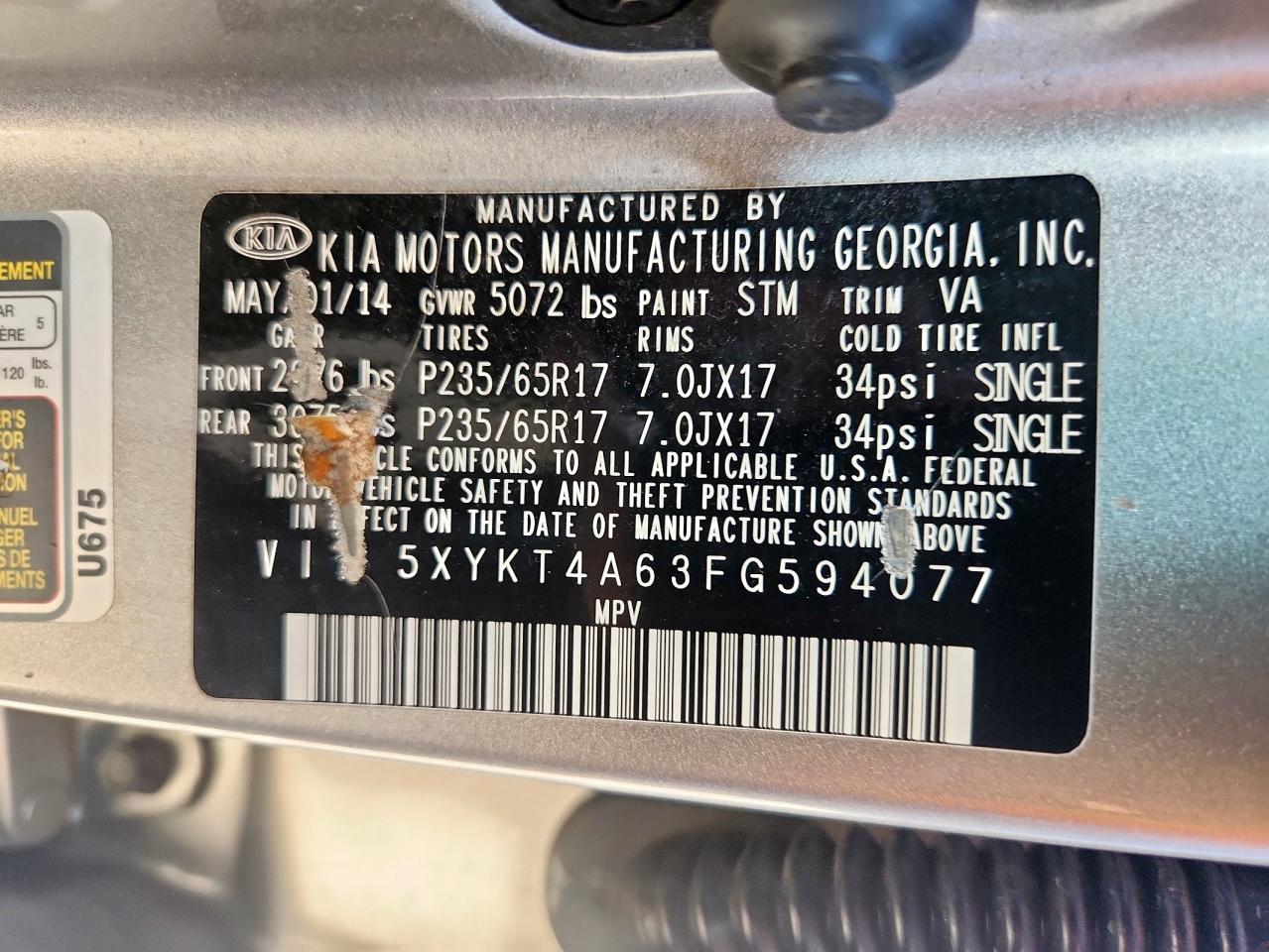 2015 Kia Sorento Lx VIN: 5XYKT4A63FG594077 Lot: 81032855