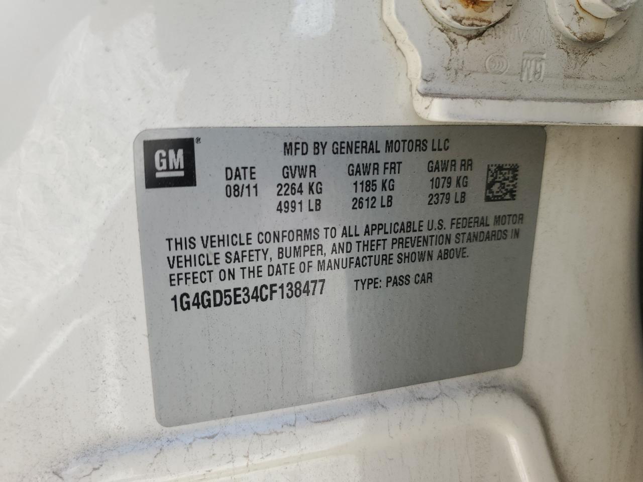 2012 Buick Lacrosse Premium VIN: 1G4GD5E34CF138477 Lot: 84199265