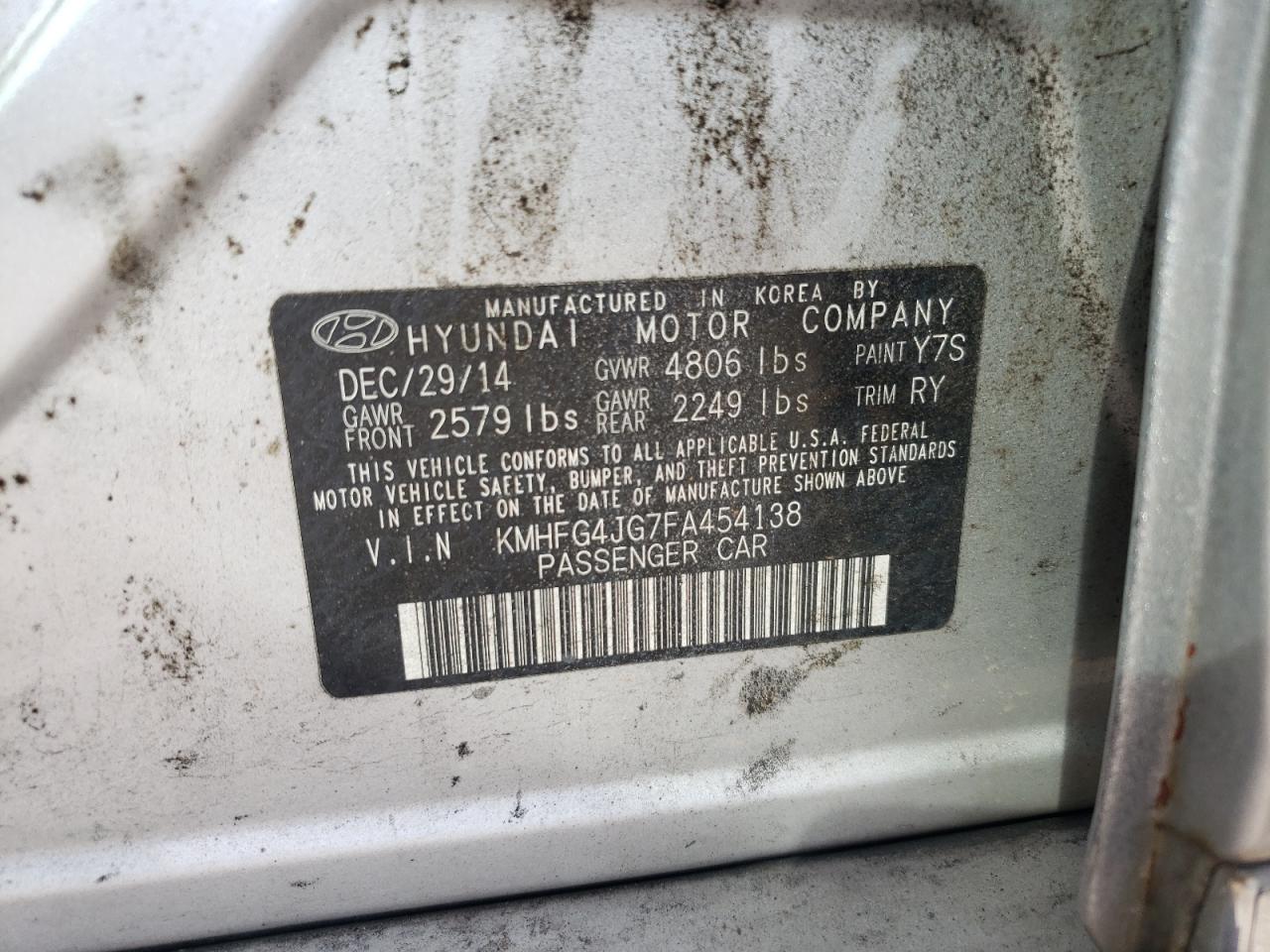 2015 Hyundai Azera VIN: KMHFG4JG7FA454138 Lot: 81660335