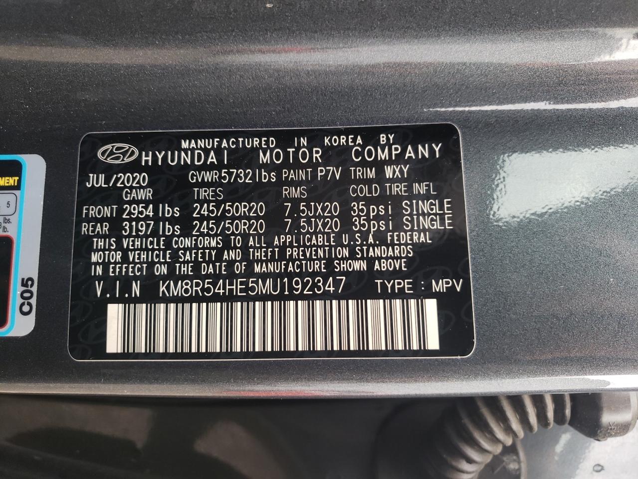 2021 Hyundai Palisade Limited VIN: KM8R54HE5MU192347 Lot: 81845365