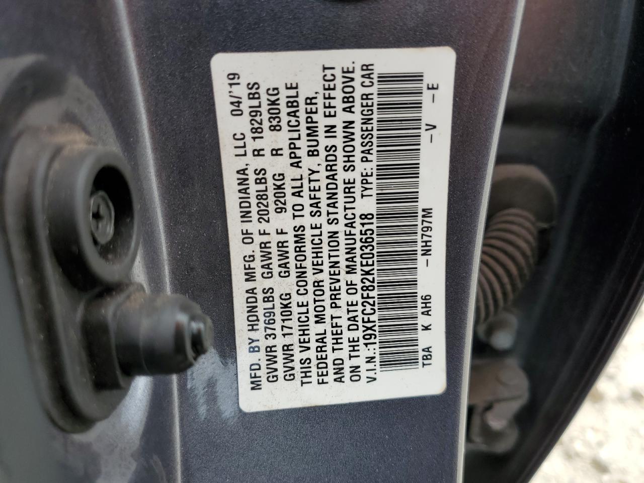 2019 Honda Civic Sport VIN: 19XFC2F82KE036518 Lot: 80444295