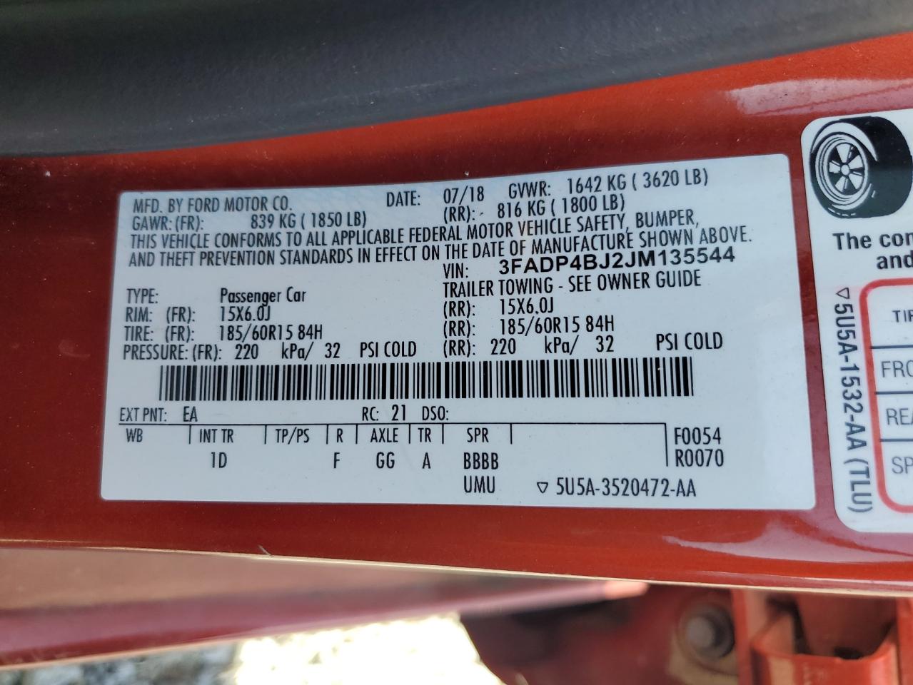 2018 Ford Fiesta Se VIN: 3FADP4BJ2JM135544 Lot: 71630425