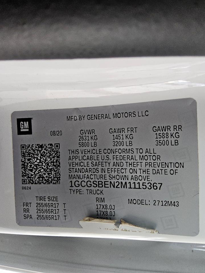 2021 Chevrolet Colorado VIN: 1GCGSBEN2M1115367 Lot: 80284405