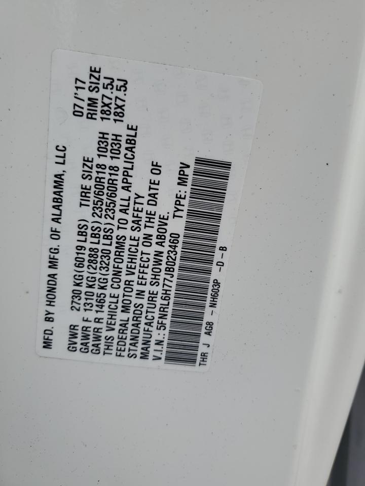 2018 Honda Odyssey Exl VIN: 5FNRL6H77JB023460 Lot: 81855555