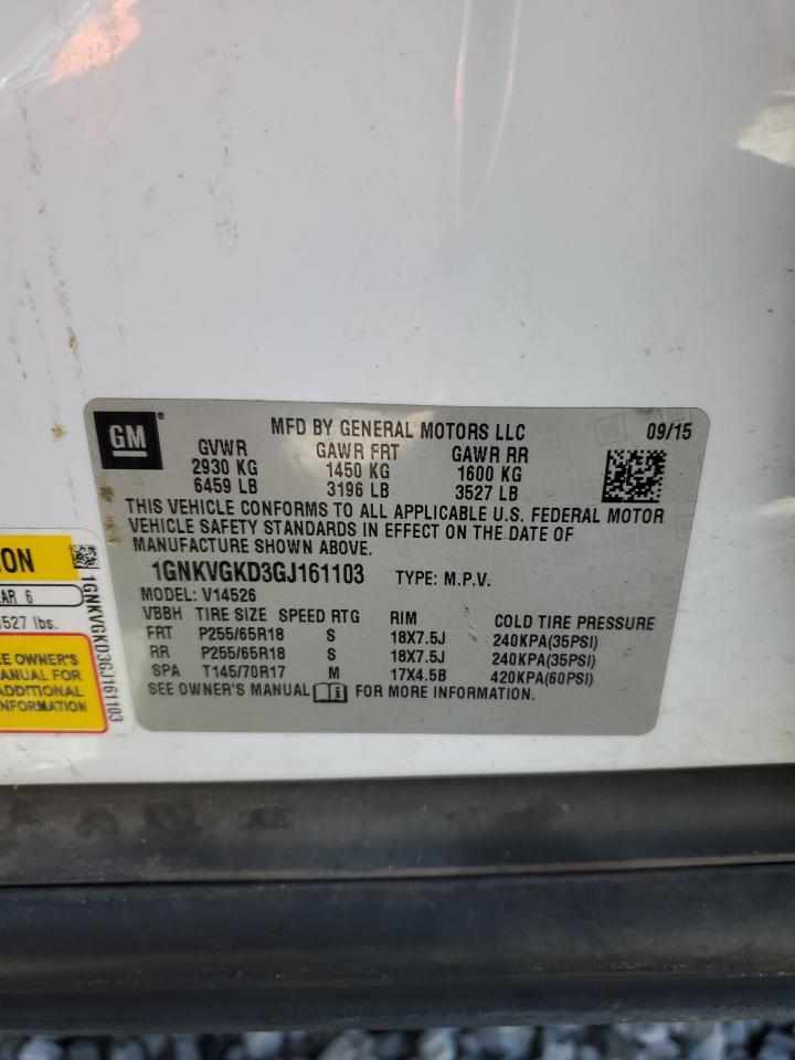 2016 Chevrolet Traverse Lt VIN: 1GNKVGKD3GJ161103 Lot: 80181685