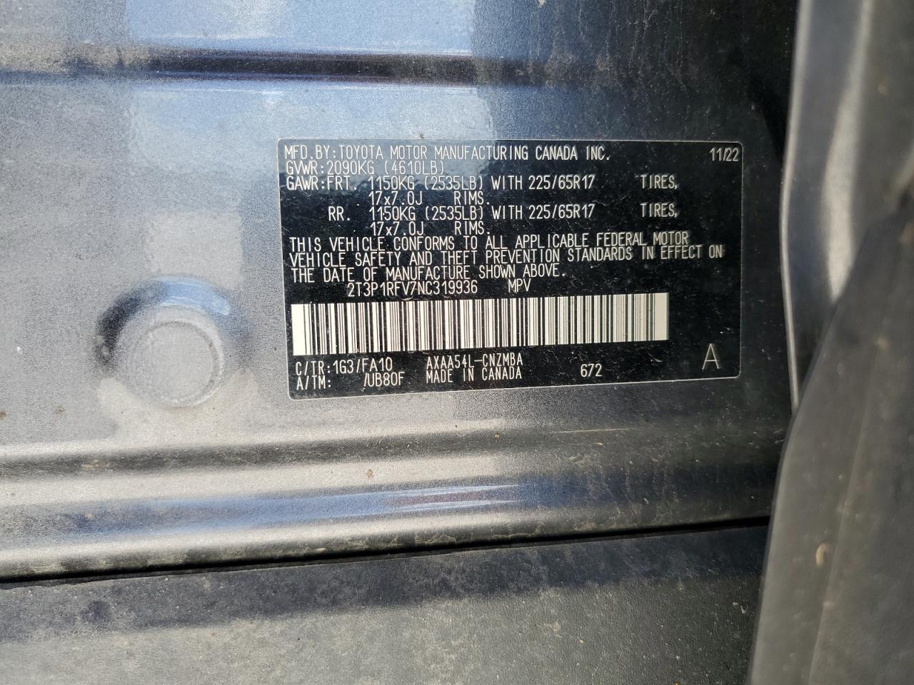 2022 Toyota Rav4 Xle VIN: 2T3P1RFV7NC319936 Lot: 84554475