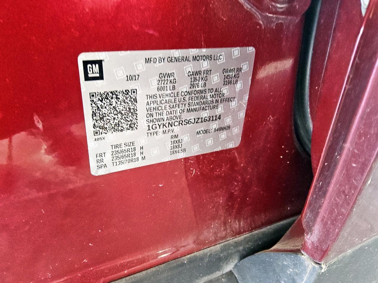 2018 Cadillac Xt5 Luxury VIN: 1GYKNCRS6JZ163114 Lot: 80100735