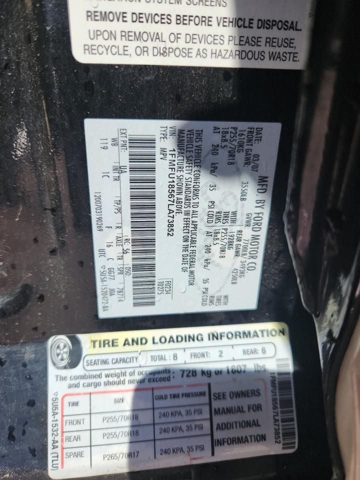 2007 Ford Expedition Eddie Bauer VIN: 1FMFU18567LA73852 Lot: 71077735