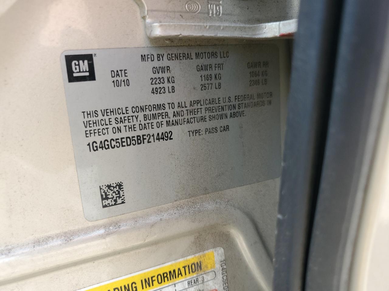 2011 Buick Lacrosse Cxl VIN: 1G4GC5ED5BF214492 Lot: 81330675