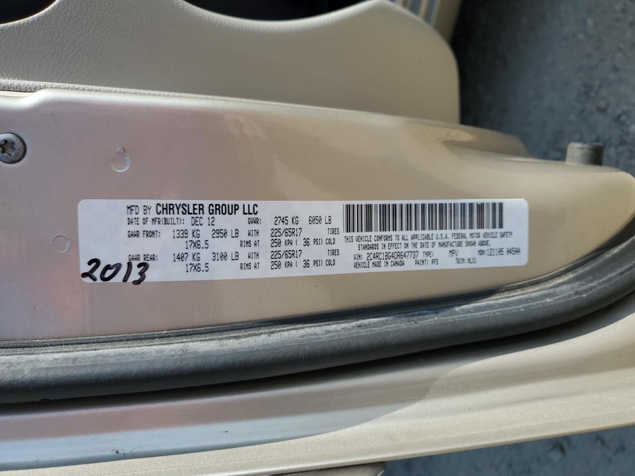 2013 Chrysler Town & Country Touring VIN: 2C4RC1BG4DR647737 Lot: 80742395