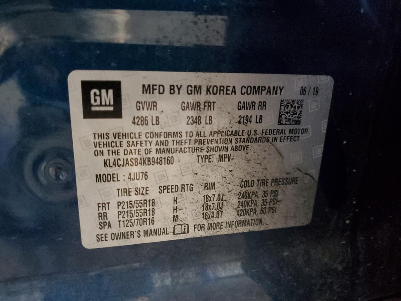 2019 Buick Encore Preferred VIN: KL4CJASB4KB948160 Lot: 81303945