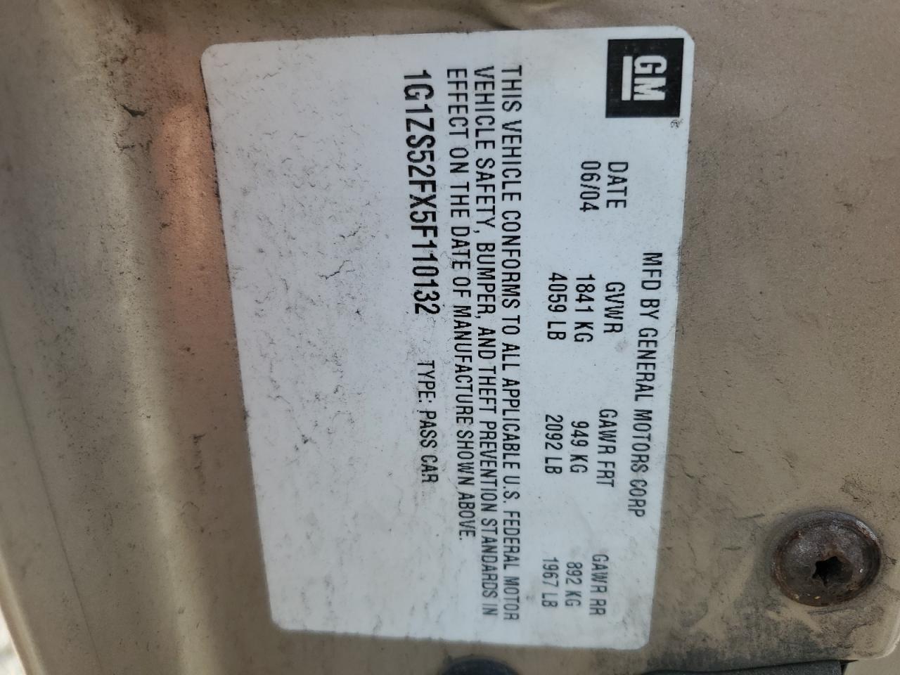 2005 Chevrolet Malibu VIN: 1G1ZS52FX5F110132 Lot: 84538105