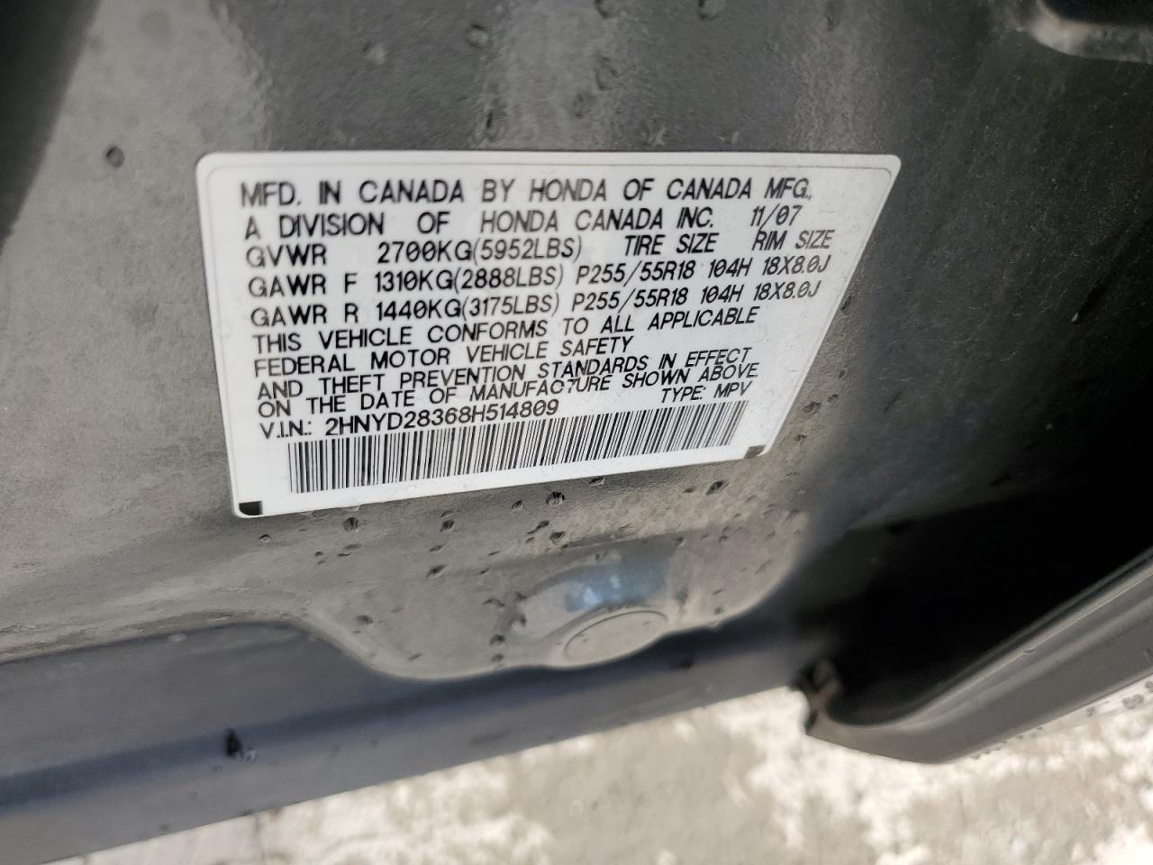 2008 Acura Mdx Technology VIN: 2HNYD28368H514809 Lot: 81718135