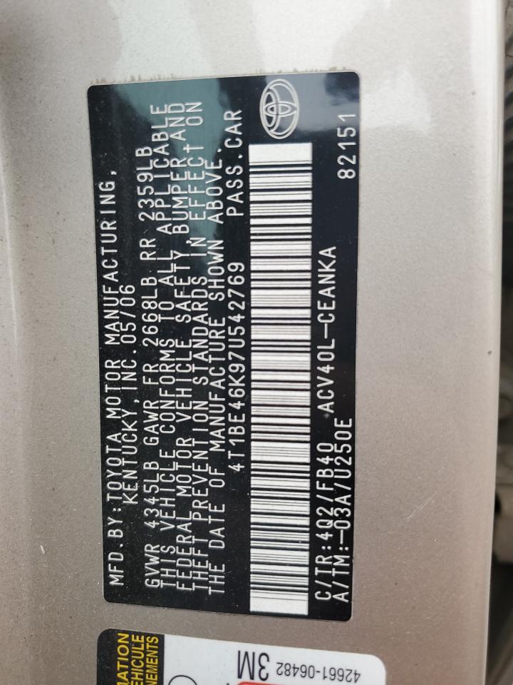 2007 Toyota Camry Ce VIN: 4T1BE46K97U542769 Lot: 71476515