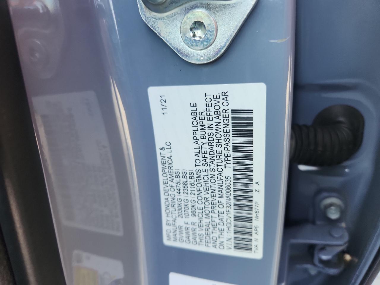 2022 Honda Accord Sport VIN: 1HGCV1F32NA006035 Lot: 80906405