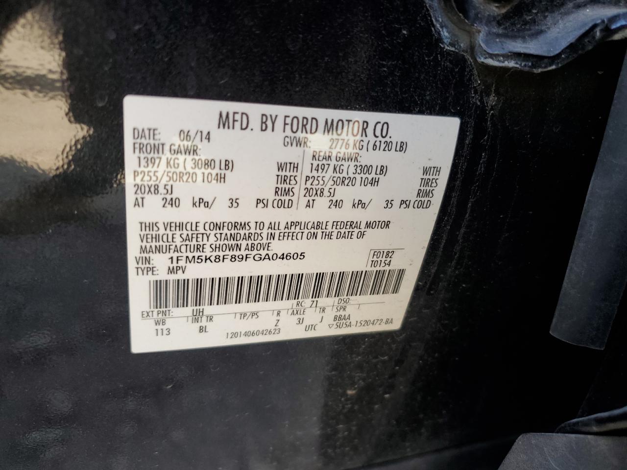 2015 Ford Explorer Limited VIN: 1FM5K8F89FGA04605 Lot: 80934665